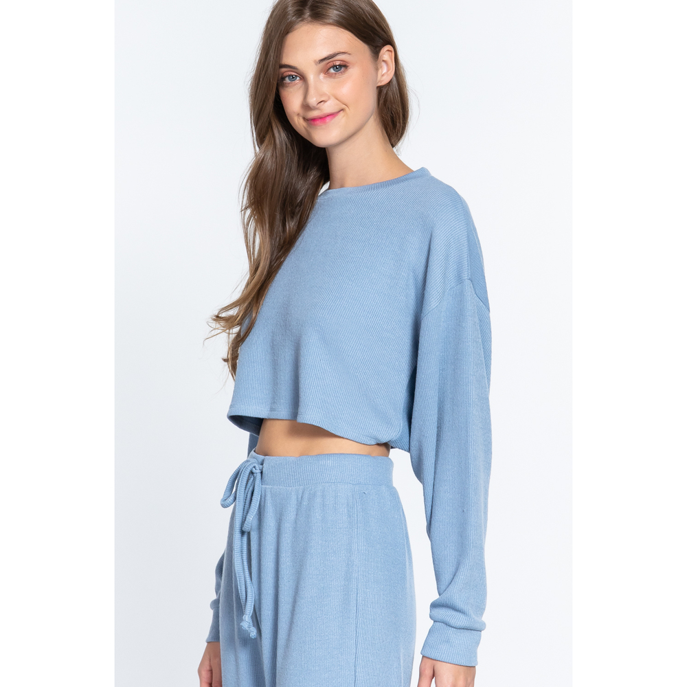 Long Dolman Slv Hacci Crop Top - Picture 2 of 6